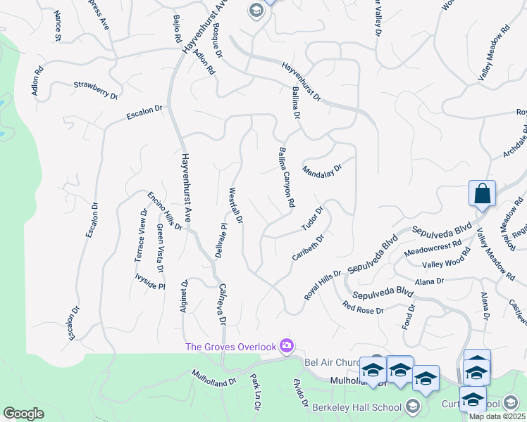 map of restaurants, bars, coffee shops, grocery stores, and more near 16521 Academia Drive in Los Angeles