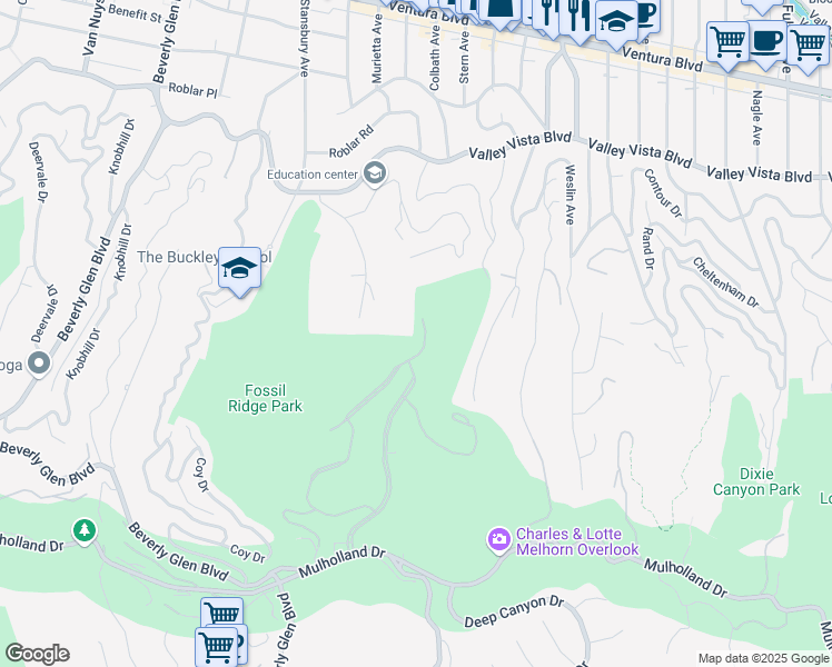 map of restaurants, bars, coffee shops, grocery stores, and more near 13973 Aubrey Road in Beverly Hills