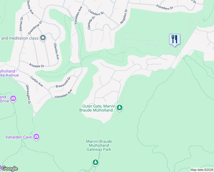 map of restaurants, bars, coffee shops, grocery stores, and more near 3804 Winford Drive in Los Angeles