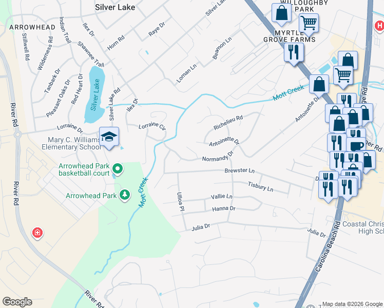 map of restaurants, bars, coffee shops, grocery stores, and more near 505 Voltaire Place in Wilmington
