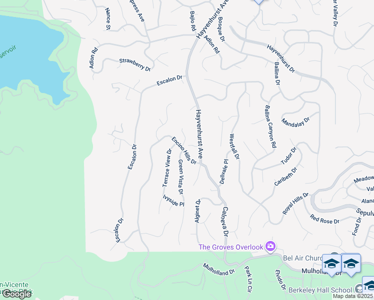 map of restaurants, bars, coffee shops, grocery stores, and more near 16755 Encino Hills Drive in Los Angeles
