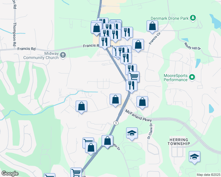 map of restaurants, bars, coffee shops, grocery stores, and more near 6095 Bracken Brown Drive in Alpharetta