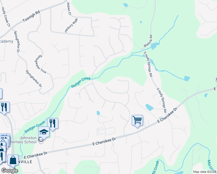 map of restaurants, bars, coffee shops, grocery stores, and more near 705 Parkside Drive in Woodstock