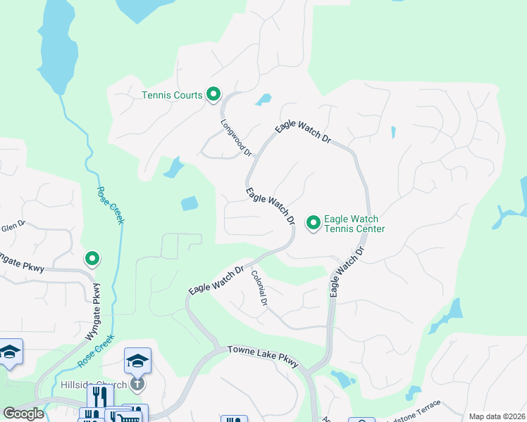 map of restaurants, bars, coffee shops, grocery stores, and more near 917 Feather Creek Ln in Woodstock