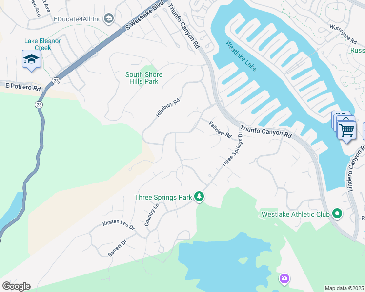 map of restaurants, bars, coffee shops, grocery stores, and more near 2214 Windbrook Court in Thousand Oaks
