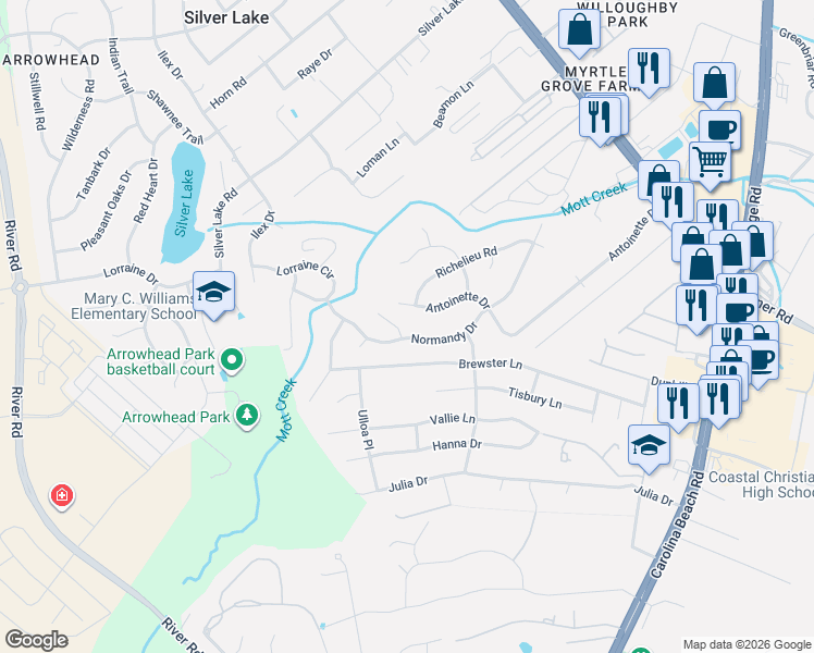 map of restaurants, bars, coffee shops, grocery stores, and more near 501 Voltaire Place in Wilmington