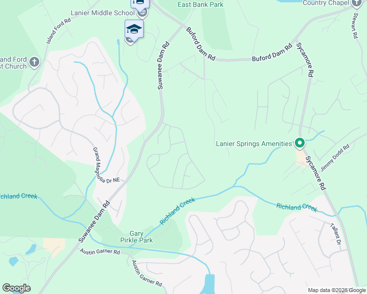 map of restaurants, bars, coffee shops, grocery stores, and more near 6151 Pierless Avenue Northeast in Sugar Hill