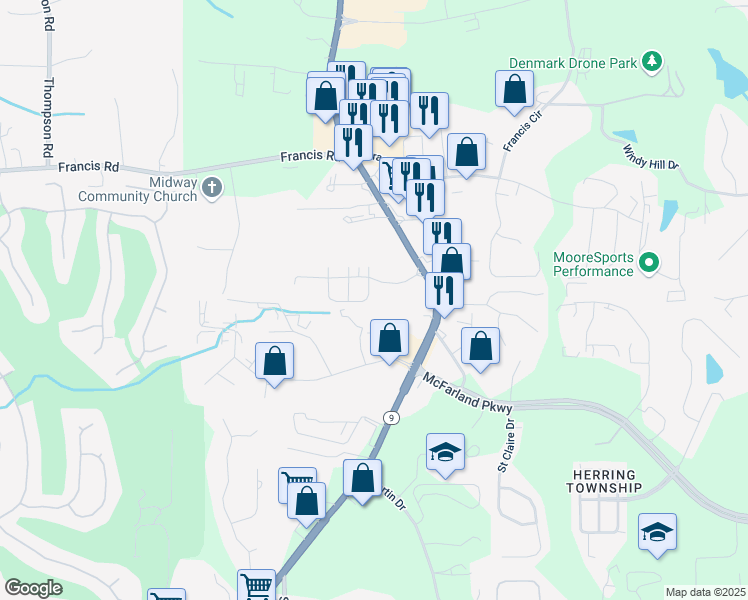 map of restaurants, bars, coffee shops, grocery stores, and more near 6095 Bracken Brown Drive in Alpharetta