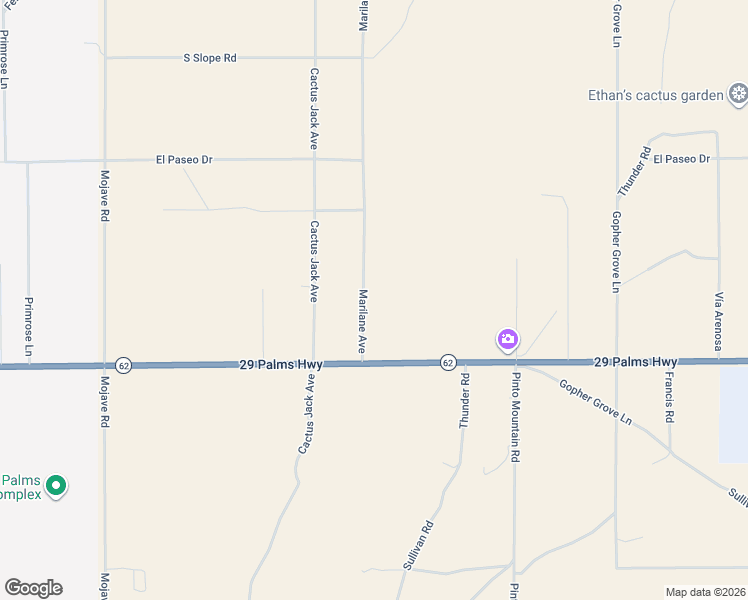 map of restaurants, bars, coffee shops, grocery stores, and more near 6365 Marilane Avenue in Twentynine Palms