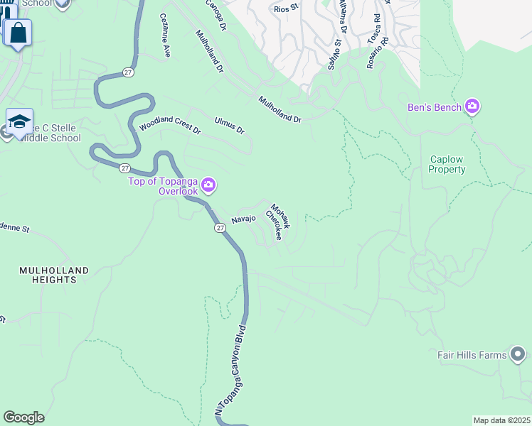 map of restaurants, bars, coffee shops, grocery stores, and more near 199 Cherokee in Topanga