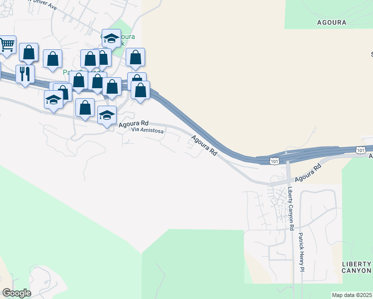 map of restaurants, bars, coffee shops, grocery stores, and more near 4928 Princess Drive in Agoura Hills