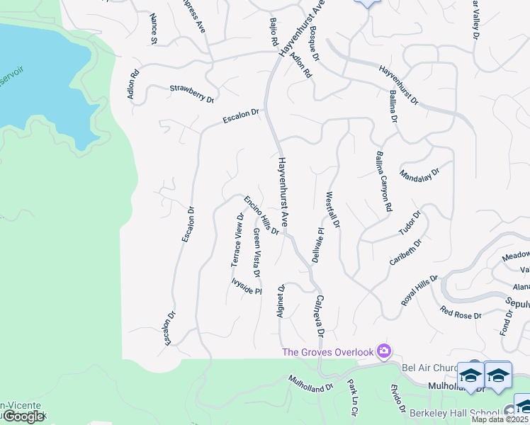 map of restaurants, bars, coffee shops, grocery stores, and more near 16755 Encino Hills Drive in Los Angeles