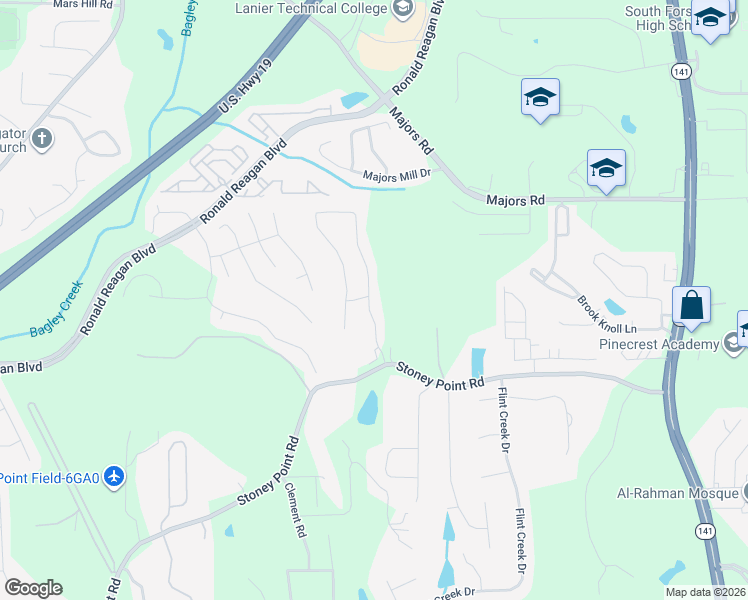 map of restaurants, bars, coffee shops, grocery stores, and more near 1680 Marcia Overlook Drive in Cumming