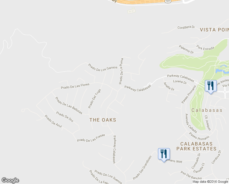 map of restaurants, bars, coffee shops, grocery stores, and more near 4020 Prado De La Mariposa in Calabasas