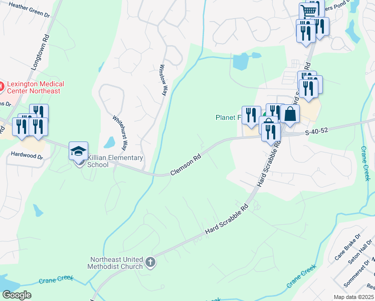 map of restaurants, bars, coffee shops, grocery stores, and more near 2300 S-40-52 in Columbia