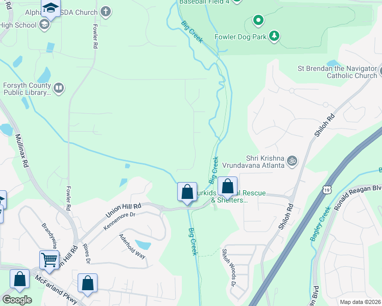 map of restaurants, bars, coffee shops, grocery stores, and more near 610 Montgomery Avenue in Alpharetta