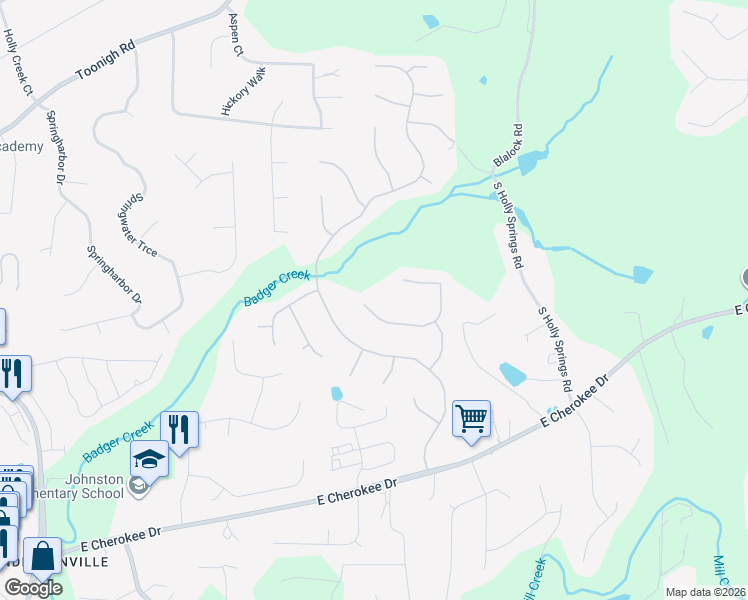 map of restaurants, bars, coffee shops, grocery stores, and more near 705 Parkside Drive in Woodstock