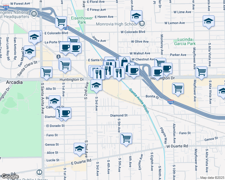 map of restaurants, bars, coffee shops, grocery stores, and more near 450 West Historic Route 66 in Arcadia