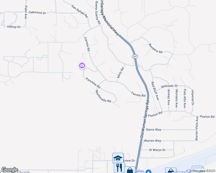 map of restaurants, bars, coffee shops, grocery stores, and more near 57113 Farrelo Road in Yucca Valley