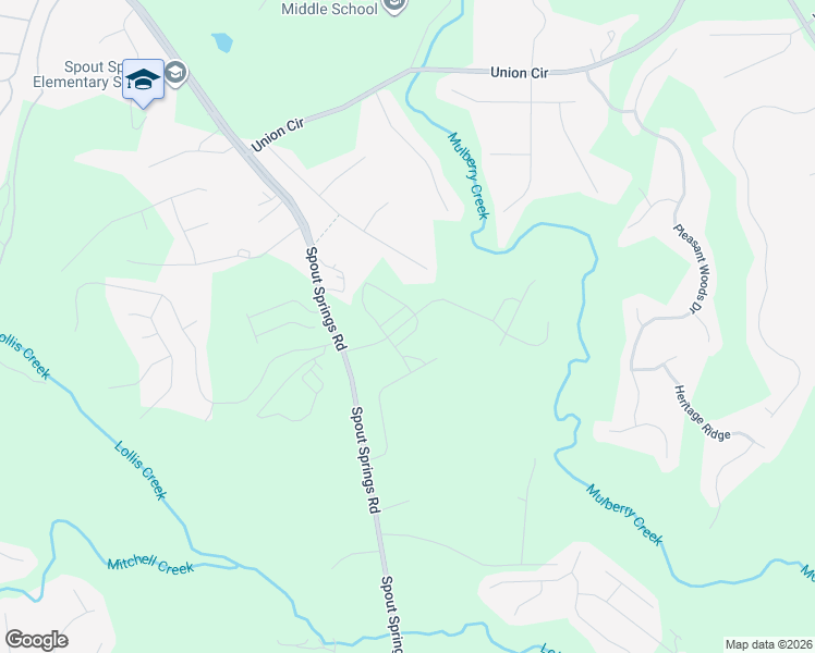 map of restaurants, bars, coffee shops, grocery stores, and more near 6827 Spout Springs Road in Flowery Branch