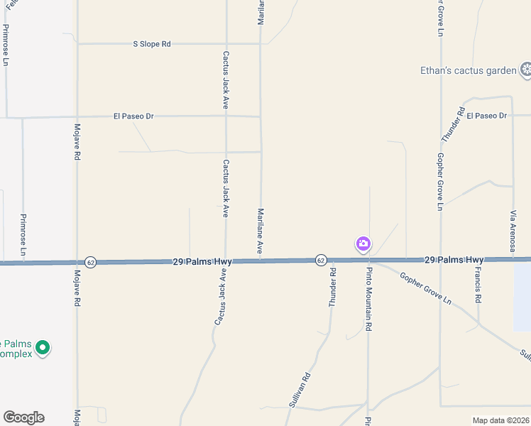 map of restaurants, bars, coffee shops, grocery stores, and more near 6365 Marilane Avenue in Twentynine Palms