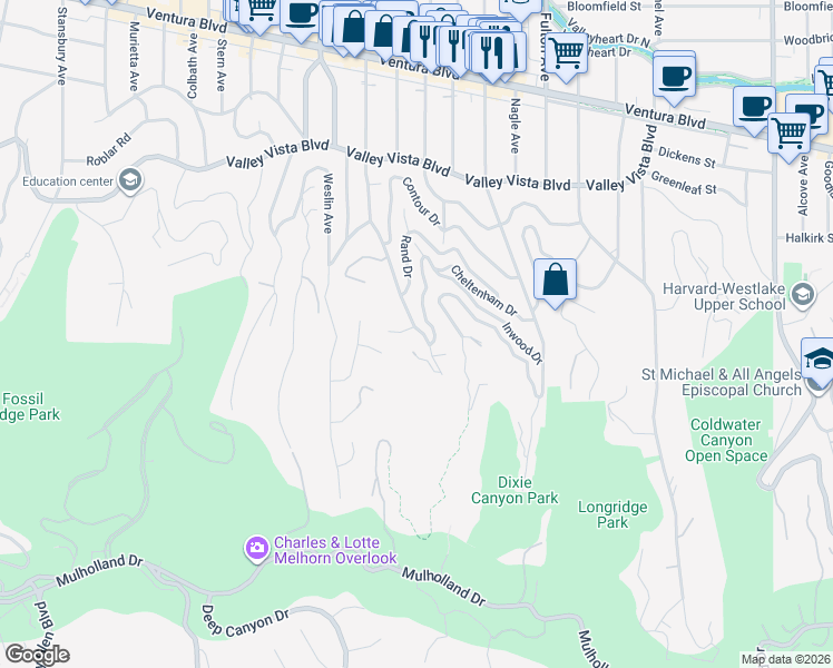 map of restaurants, bars, coffee shops, grocery stores, and more near 3721 Ventura Canyon Avenue in Los Angeles