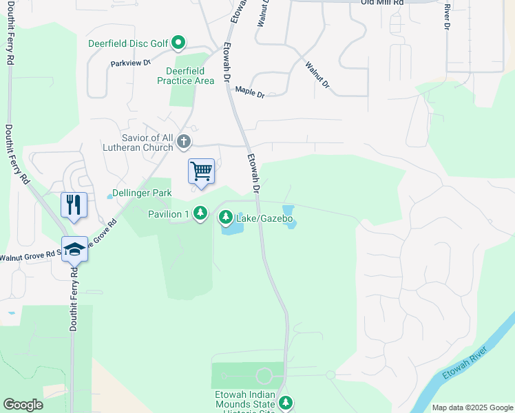map of restaurants, bars, coffee shops, grocery stores, and more near 620 Indian Mounds Road in Cartersville