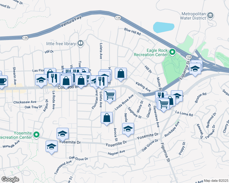 map of restaurants, bars, coffee shops, grocery stores, and more near 5046 Los Robles Street in Los Angeles
