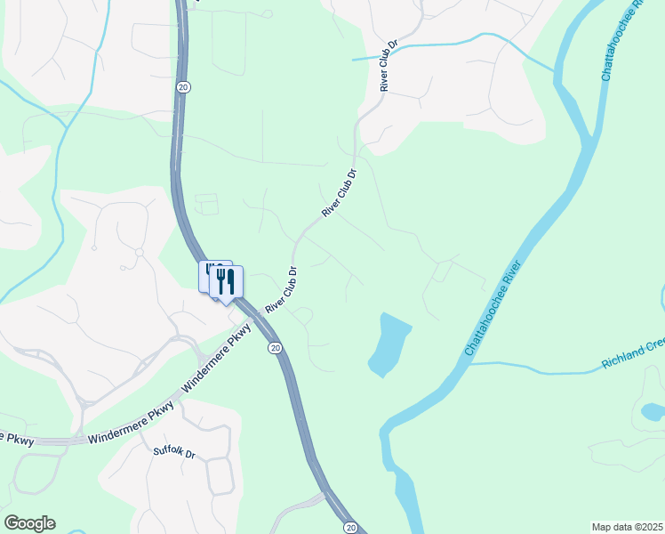 map of restaurants, bars, coffee shops, grocery stores, and more near 3510 Woodbury Creek Drive in Cumming