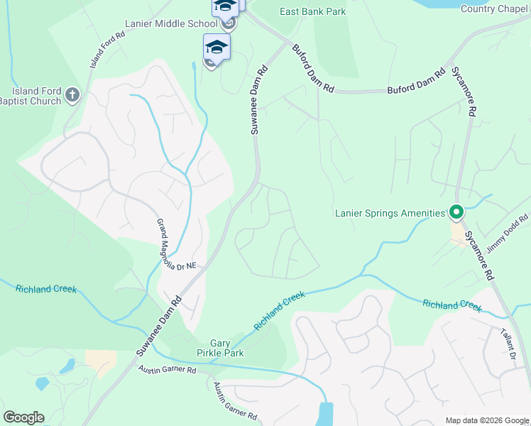 map of restaurants, bars, coffee shops, grocery stores, and more near 6838 Pierless Avenue Northeast in Sugar Hill
