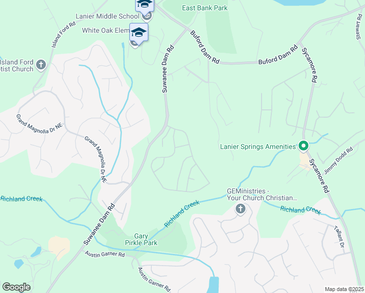 map of restaurants, bars, coffee shops, grocery stores, and more near Pierless Landing Northeast in Sugar Hill