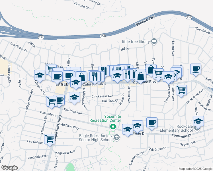 map of restaurants, bars, coffee shops, grocery stores, and more near 5081 Hermosa Avenue in Los Angeles