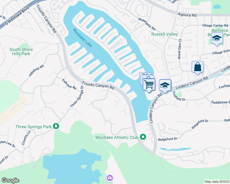 map of restaurants, bars, coffee shops, grocery stores, and more near 32385 Lake Pleasant Drive in Westlake Village