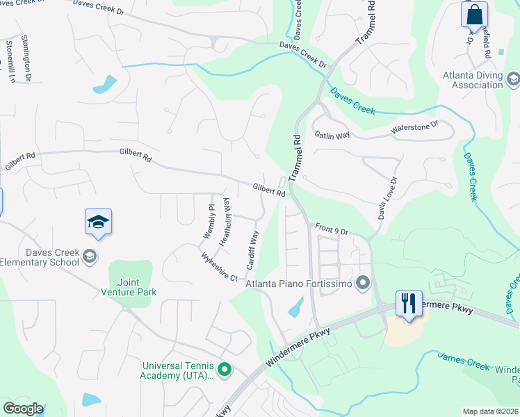 map of restaurants, bars, coffee shops, grocery stores, and more near 4645 Portsmouth Lane in Cumming