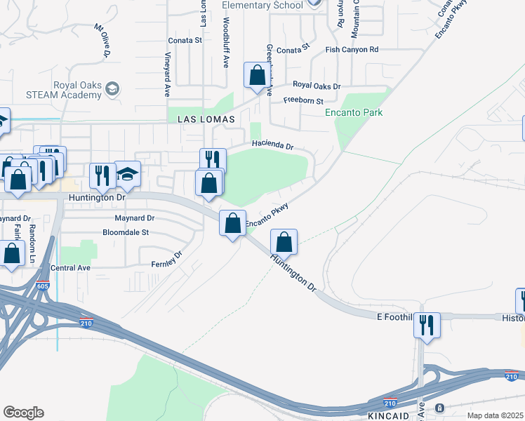 map of restaurants, bars, coffee shops, grocery stores, and more near in Duarte