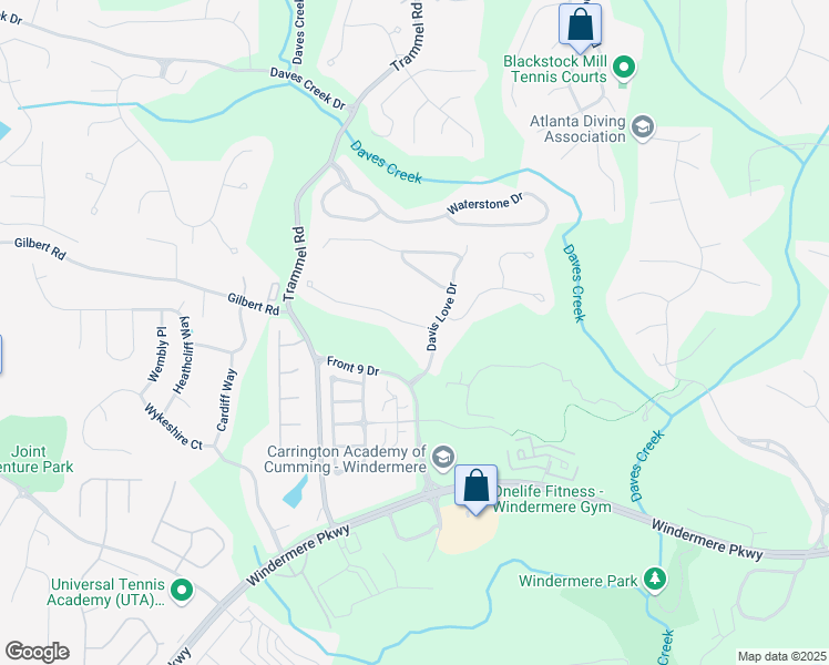 map of restaurants, bars, coffee shops, grocery stores, and more near 5309 Davenport Manor in Cumming