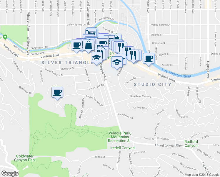 map of restaurants, bars, coffee shops, grocery stores, and more near 12044 Pacoima Court in Los Angeles