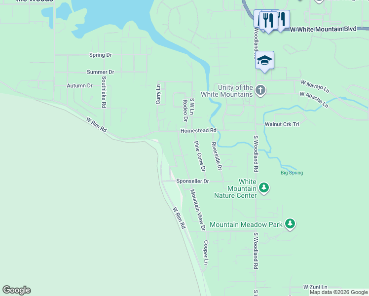 map of restaurants, bars, coffee shops, grocery stores, and more near 169 Mountain View Drive in Navajo County