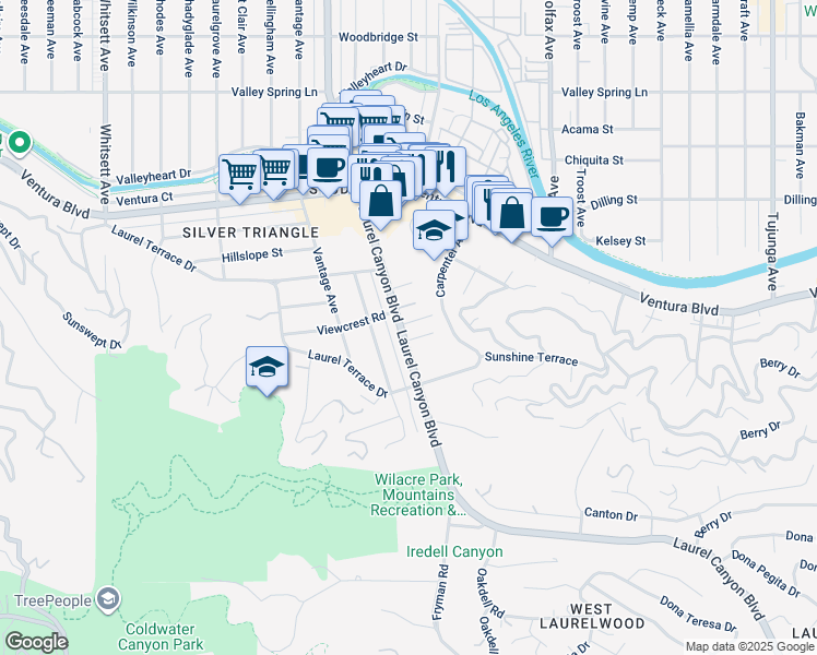 map of restaurants, bars, coffee shops, grocery stores, and more near 12044 Pacoima Court in Los Angeles