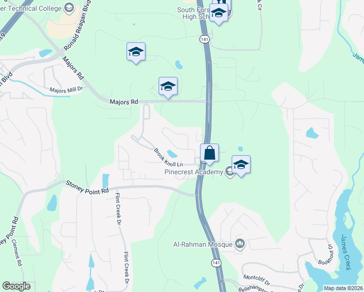 map of restaurants, bars, coffee shops, grocery stores, and more near 1090 Creek Vista Drive in Cumming