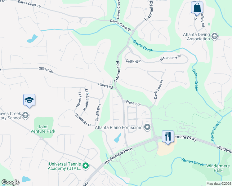 map of restaurants, bars, coffee shops, grocery stores, and more near 2975 Crooked Stick Drive in Cumming