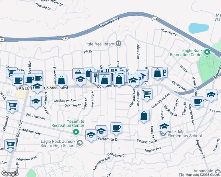 map of restaurants, bars, coffee shops, grocery stores, and more near 5033 Townsend Avenue in Los Angeles