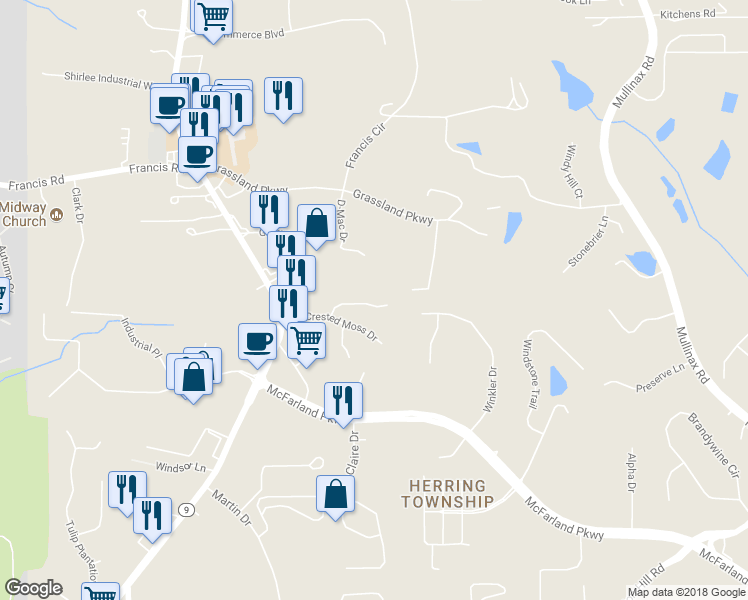 map of restaurants, bars, coffee shops, grocery stores, and more near 6215 Apple Rose Drive in Alpharetta