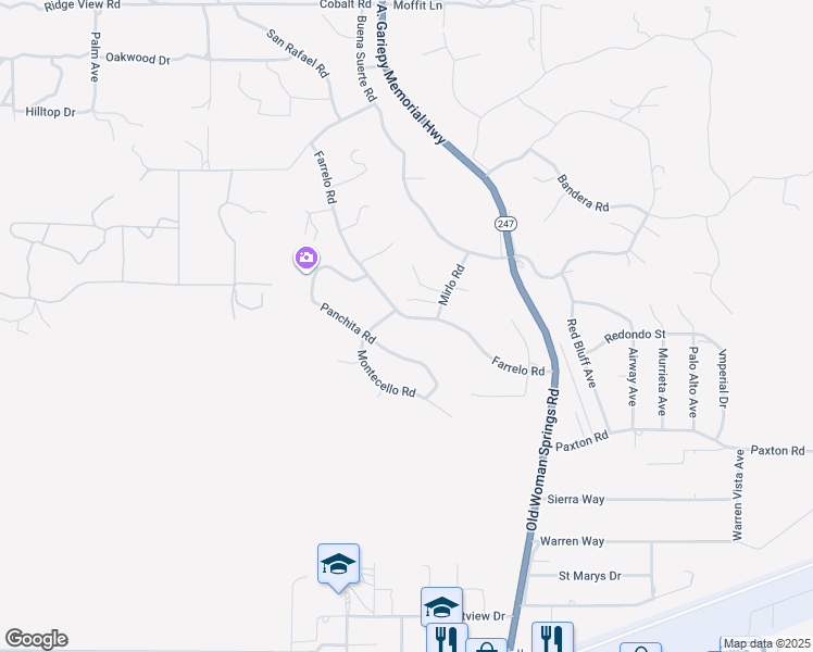 map of restaurants, bars, coffee shops, grocery stores, and more near 57113 Farrelo Road in Yucca Valley