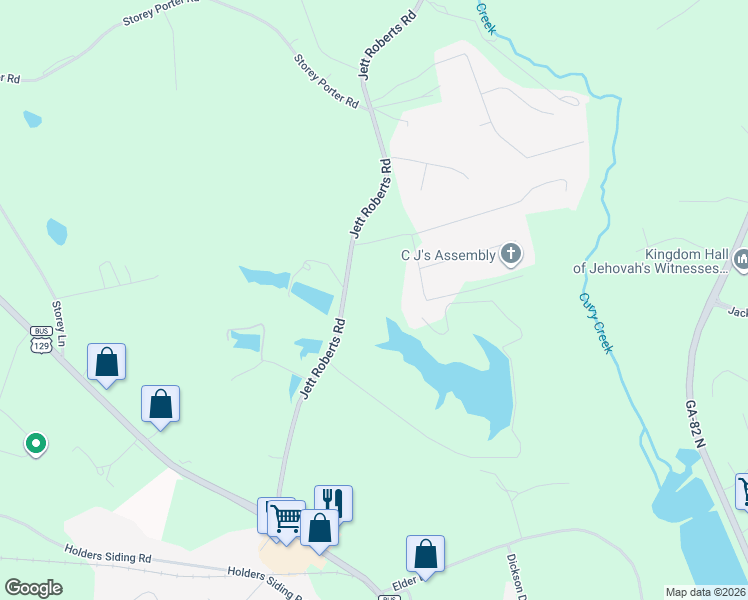 map of restaurants, bars, coffee shops, grocery stores, and more near 596 Jett Roberts Road in Jefferson