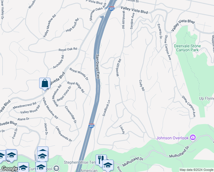 map of restaurants, bars, coffee shops, grocery stores, and more near 3751 Scadlock Lane in Los Angeles