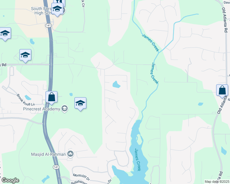 map of restaurants, bars, coffee shops, grocery stores, and more near 8925 Shalford Court in Cumming