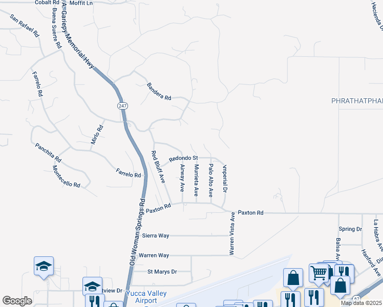 map of restaurants, bars, coffee shops, grocery stores, and more near 57546 Redondo Street in Yucca Valley