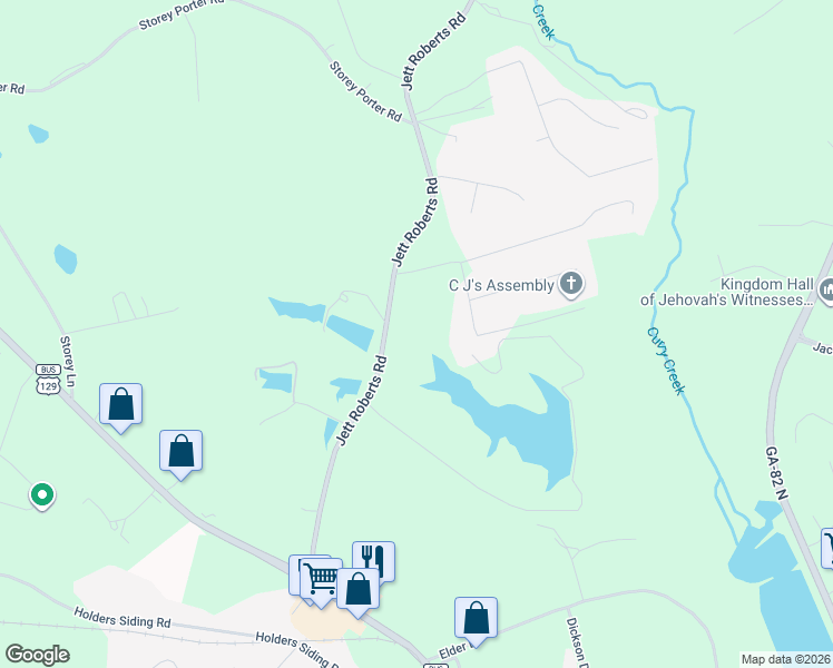 map of restaurants, bars, coffee shops, grocery stores, and more near 596 Jett Roberts Road in Jefferson