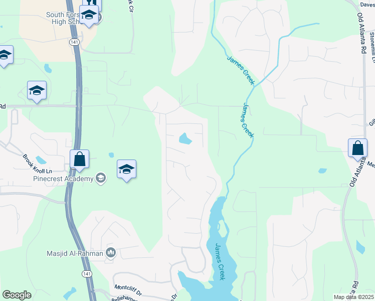 map of restaurants, bars, coffee shops, grocery stores, and more near 8955 Shalford Court in Cumming